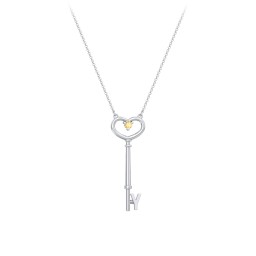 Initial Heart Key Necklace with Gemstone - Y