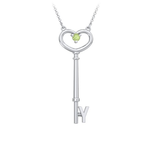 Initial Heart Key Necklace with Gemstone - Y