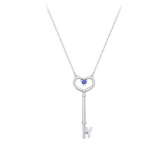 Initial Heart Key Necklace with Gemstone - Y – Sterling Silver with Blue Sapphire
