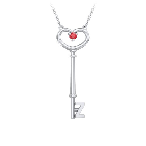 Initial Heart Key Necklace with Gemstone - Z