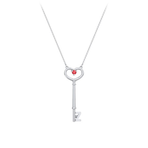 Initial Heart Key Necklace with Gemstone - Z