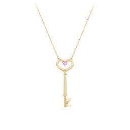 Initial Heart Key Necklace with Gemstone - Z in 18K Gold Plated Silver with Amethyst