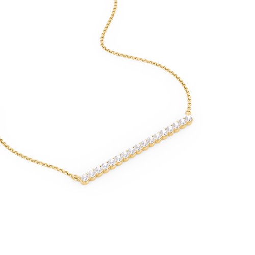 Gemstone Bar Pendant Necklace – 10K Yellow Gold with Cubic Zirconia