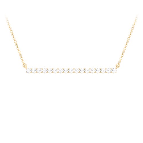 Gemstone Bar Pendant Necklace – 10K Yellow Gold with Cubic Zirconia