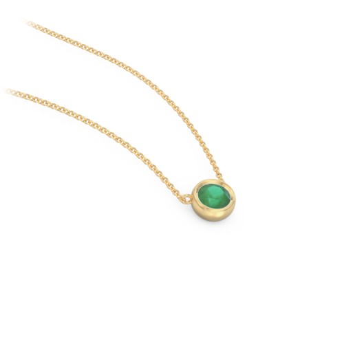 Bezel Set 4mm Gemstone Pendant – 10K Yellow Gold with Emerald