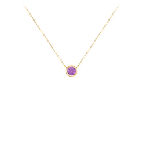 Bezel Set 4mm Gemstone Pendant – 10K Yellow Gold with Amethyst