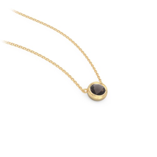 Bezel Set 4mm Gemstone Pendant – 18K Gold Plated Silver with Smokey Quartz