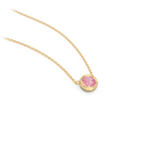 Bezel Set 4mm Gemstone Pendant – 18K Gold Plated Silver with Pink Tourmaline