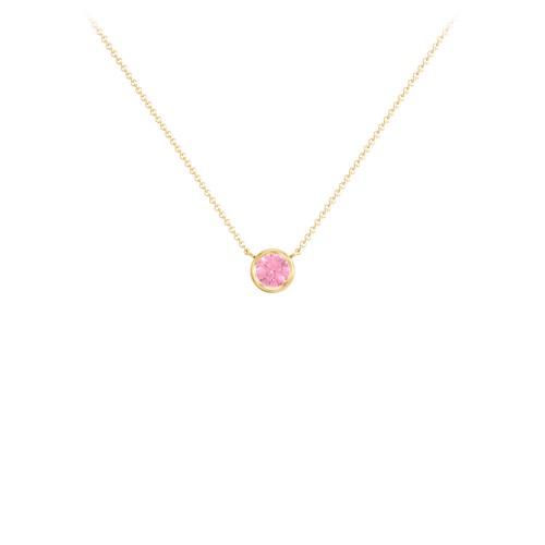Bezel Set 4mm Gemstone Pendant – 18K Gold Plated Silver with Pink Tourmaline
