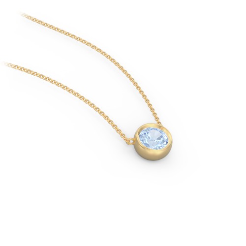 Bezel Set 5mm Gemstone Pendant – 18K Gold Plated Silver with Aquamarine