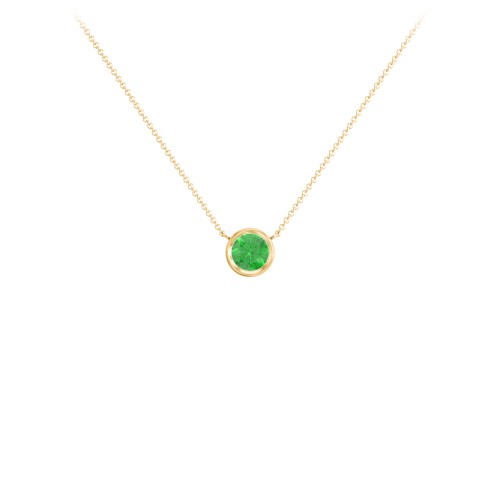 Bezel Set 5mm Gemstone Pendant – 18K Gold Plated Silver with Emerald