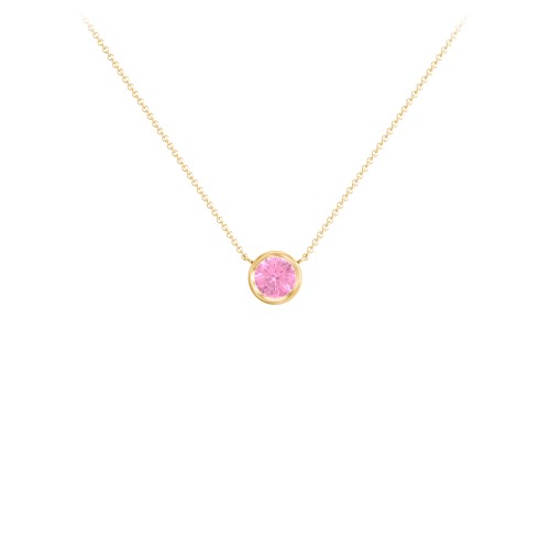 Bezel Set 5mm Gemstone Pendant – 18K Gold Plated Silver with Pink Tourmaline