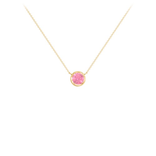 Bezel Set 5mm Gemstone Pendant – 10K Yellow Gold with Pink Tourmaline
