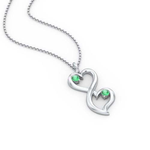 Stacked Hearts Gemstone Necklace – Sterling Silver with Emerald