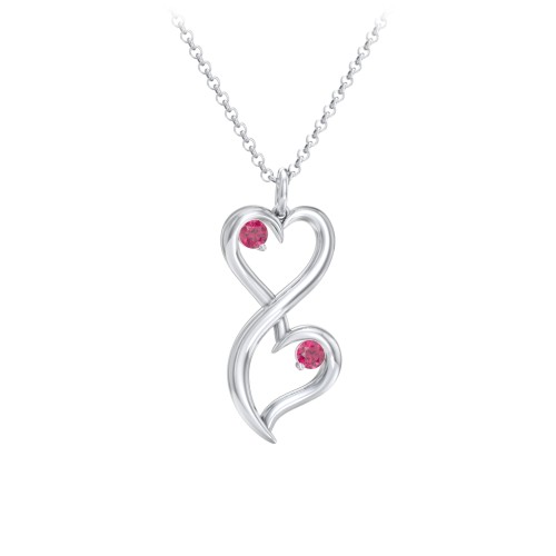 Stacked Hearts Gemstone Necklace – Sterling Silver with Ruby