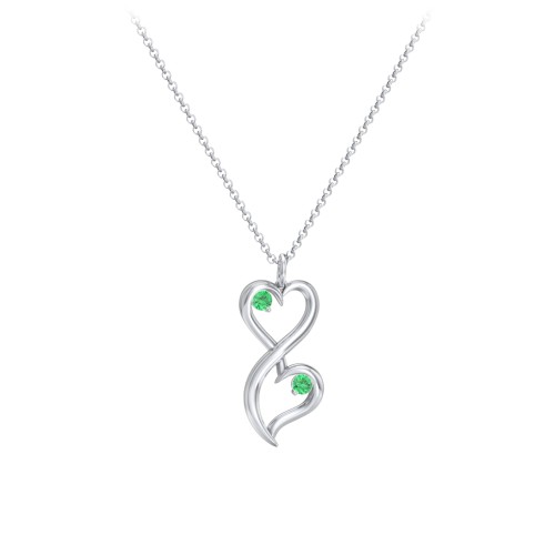 Stacked Hearts Gemstone Necklace – Sterling Silver with Emerald