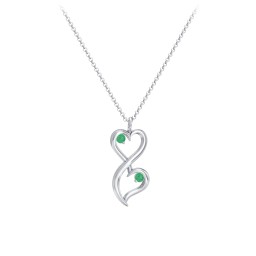 Stacked Hearts Gemstone Necklace in 925 Sterling Silver with Emerald