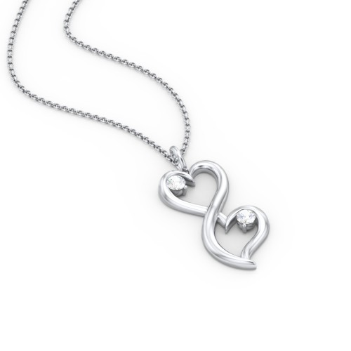 Stacked Hearts Gemstone Necklace – Sterling Silver with Cubic Zirconia