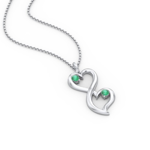 Stacked Hearts Gemstone Necklace – Sterling Silver with Emerald