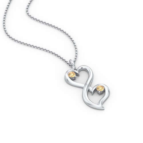 Stacked Hearts Gemstone Necklace – Sterling Silver with Citrine