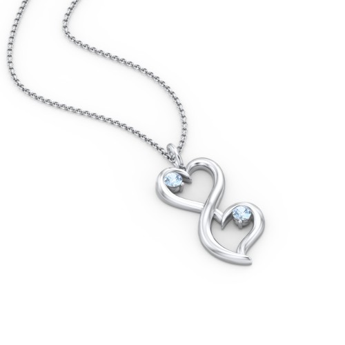 Stacked Hearts Gemstone Necklace – Sterling Silver with Blue Topaz
