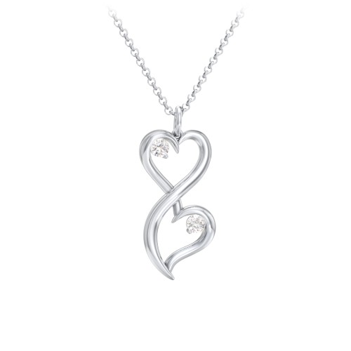 Stacked Hearts Gemstone Necklace – Sterling Silver with Cubic Zirconia