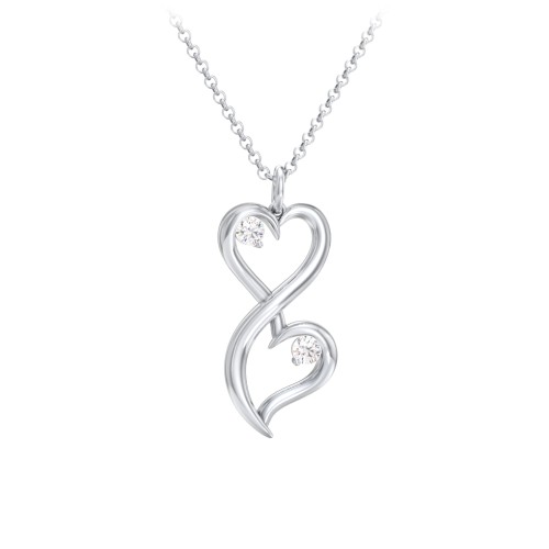 Stacked Hearts Gemstone Necklace – Sterling Silver with Diamond
