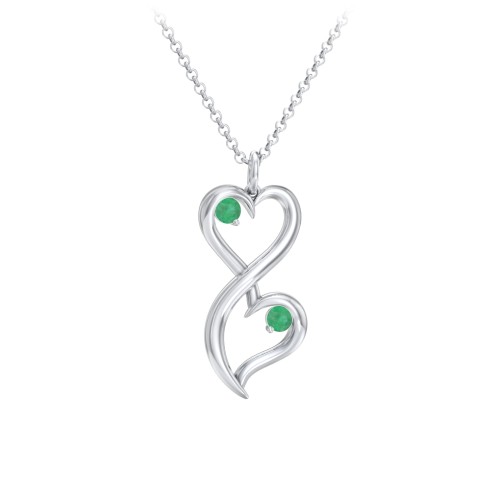 Stacked Hearts Gemstone Necklace – Sterling Silver with Emerald