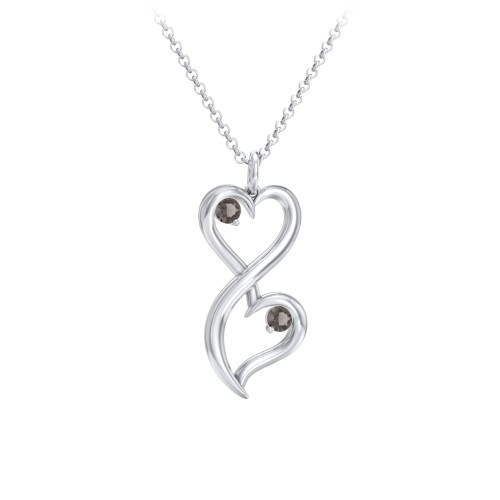 Stacked Hearts Gemstone Necklace – Sterling Silver with Smokey Quartz