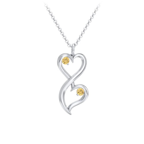 Stacked Hearts Gemstone Necklace – Sterling Silver with Citrine