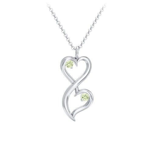 Stacked Hearts Gemstone Necklace – Sterling Silver with Peridot