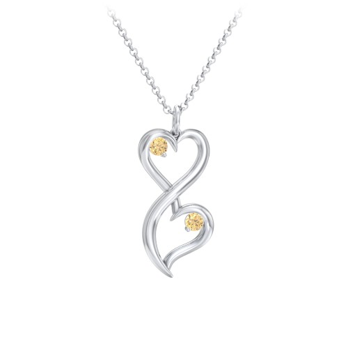Stacked Hearts Gemstone Necklace – Sterling Silver with Citrine