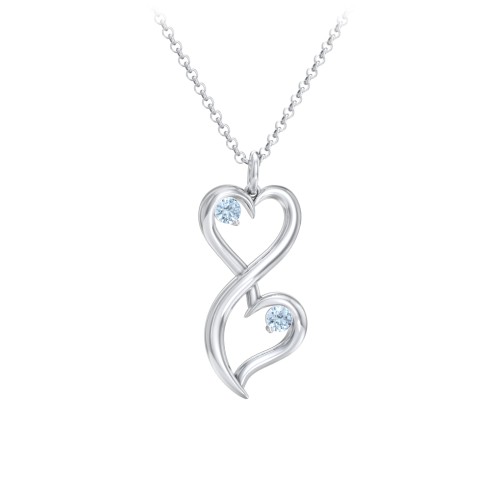 Stacked Hearts Gemstone Necklace – Sterling Silver with Blue Topaz