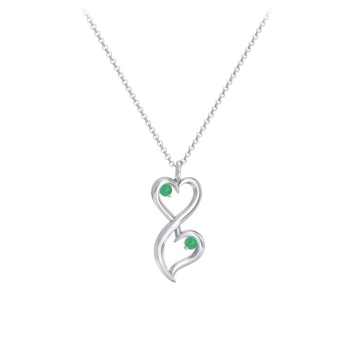 Stacked Hearts Gemstone Necklace – Sterling Silver with Emerald