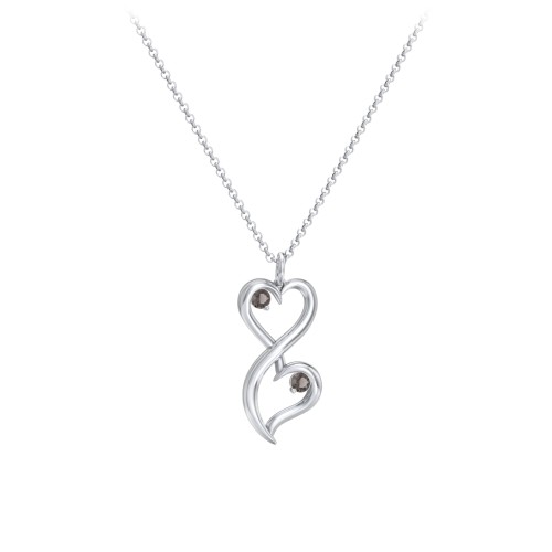 Stacked Hearts Gemstone Necklace – Sterling Silver with Smokey Quartz