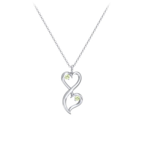 Stacked Hearts Gemstone Necklace – Sterling Silver with Peridot