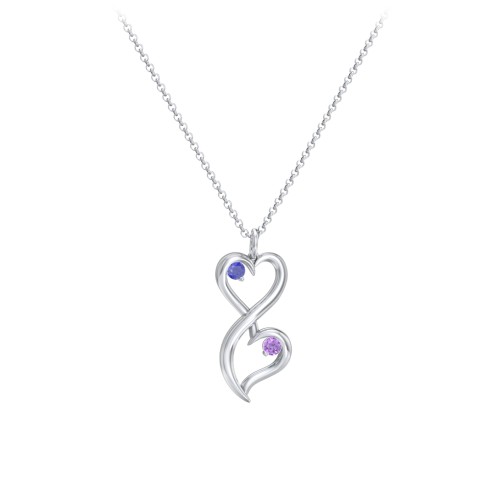 Stacked Hearts Gemstone Necklace – Sterling Silver with Blue Sapphire and Amethyst