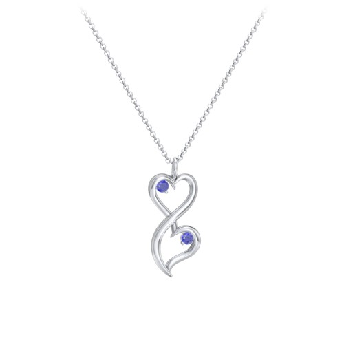 Stacked Hearts Gemstone Necklace – Sterling Silver with Blue Sapphire