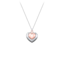 Engravable Two Tone Nested Hearts Pendant in 10K Solid White Gold