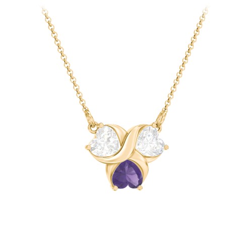 Love and Kisses 3 Gemstone Pendant – 10K Yellow Gold with Diamond and Amethyst