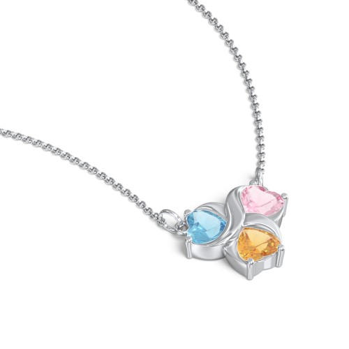 Love and Kisses 3 Gemstone Pendant – Sterling Silver with Blue Topaz, Pink Tourmaline, and Citrine