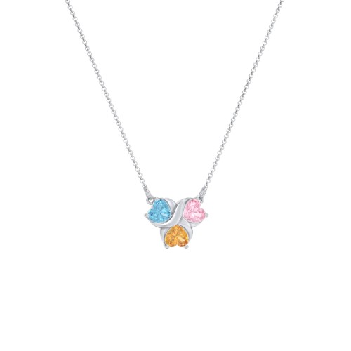 Love and Kisses 3 Gemstone Pendant – Sterling Silver with Blue Topaz, Pink Tourmaline, and Citrine
