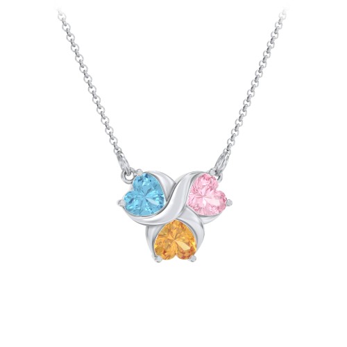 Love and Kisses 3 Gemstone Pendant – Sterling Silver with Blue Topaz, Pink Tourmaline, and Citrine