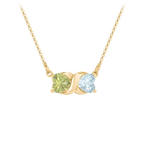 Love and Kisses Gemstone Pendant – 18K Gold Plated Silver with Peridot and Aquamarine