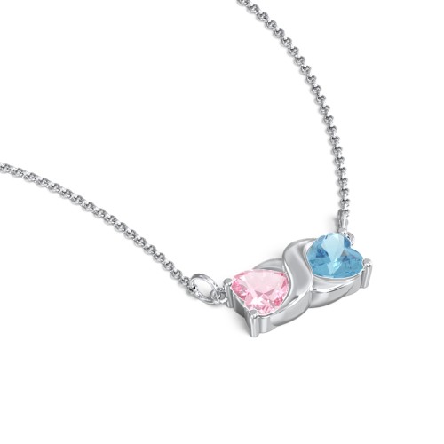 Love and Kisses Gemstone Pendant – Sterling Silver with Pink Tourmaline and Blue Topaz