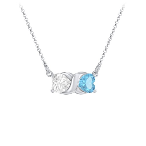 Love and Kisses Gemstone Pendant – Sterling Silver with White Topaz and Blue Topaz