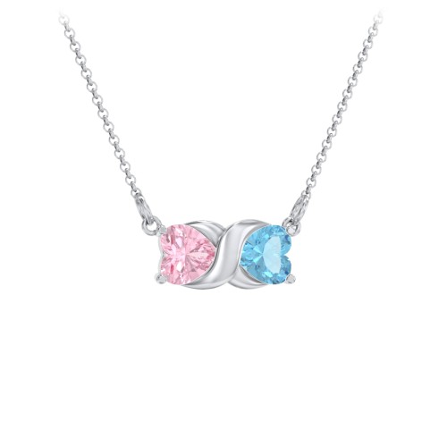 Love and Kisses Gemstone Pendant – Sterling Silver with Pink Tourmaline and Blue Topaz