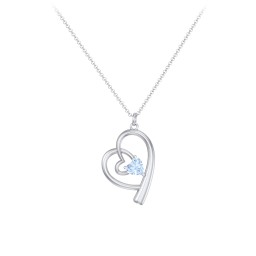 Intertwined Heart In Heart Pendant with Gemstone in 925 Sterling Silver with Aquamarine