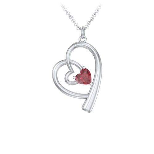 Intertwined Heart In Heart Pendant with Gemstone – Sterling Silver with Ruby