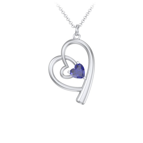 Intertwined Heart In Heart Pendant with Gemstone